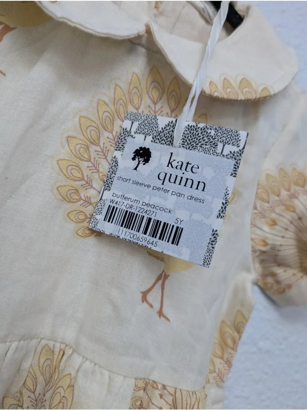 Kate Quinn Organic Cotton Gauze Butterum Peacock 5Y Peter Pan Collar Dress